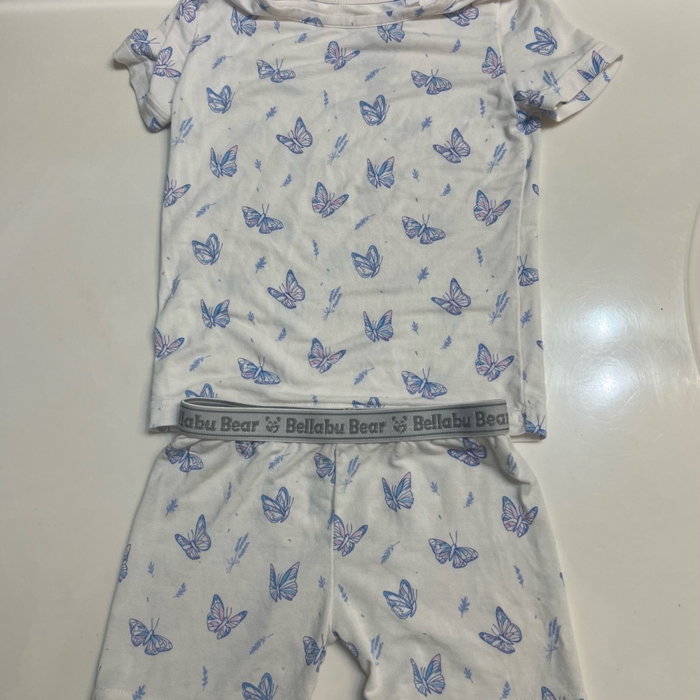 Bellabu Bear Kids Pajama Set - White with Blue Butterfly Print